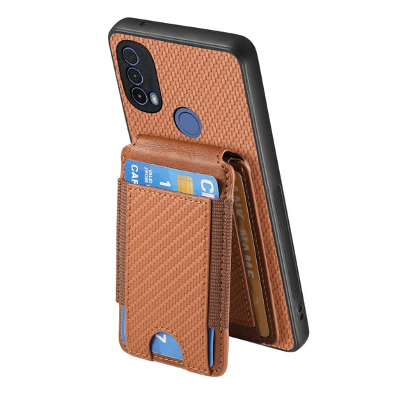 For Motorola Moto G Play 2024 4G Carbon Fiber Vertical Flip Wallet Stand Phone Case(Brown)