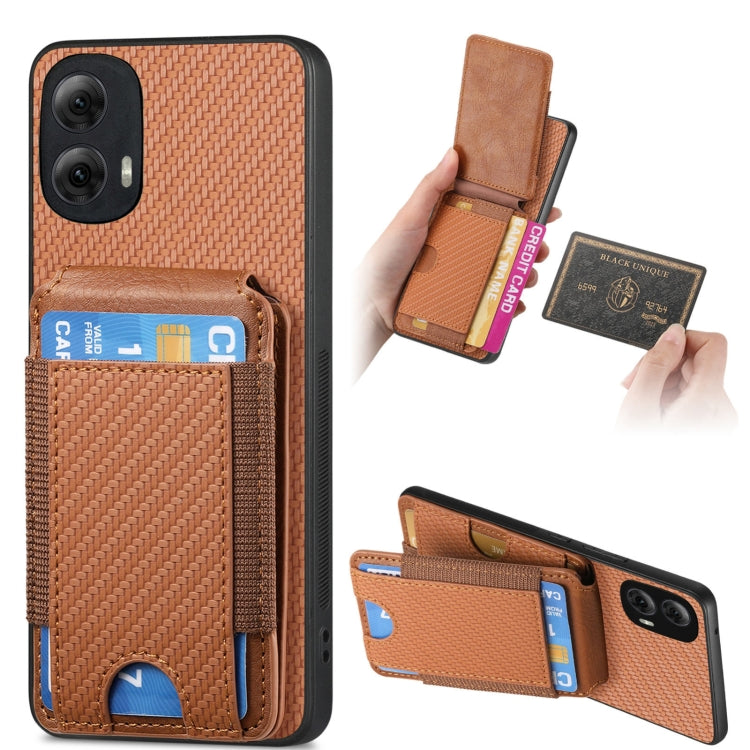 For Motorola Moto G Power 2024 5G Carbon Fiber Vertical Flip Wallet Stand Phone Case(Brown) - Motorola Cases by PMC TechLife | Online Shopping South Africa | PMC TechLife | Buy Now Pay Later Mobicred