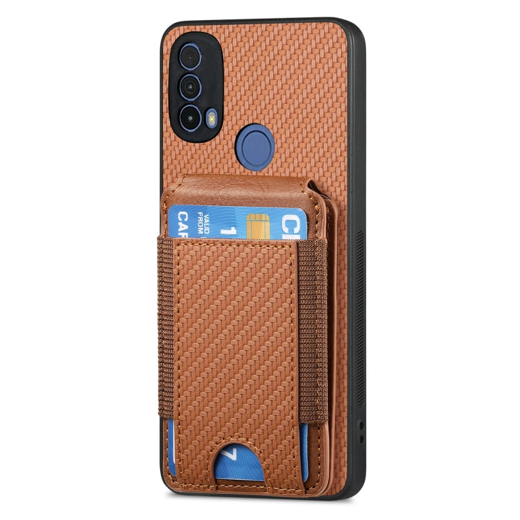 For Motorola Moto G Power 2024 5G Carbon Fiber Vertical Flip Wallet Stand Phone Case(Brown)