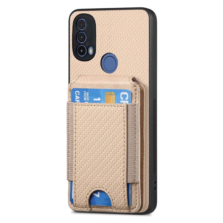 For Motorola Moto G Power 2024 5G Carbon Fiber Vertical Flip Wallet Stand Phone Case(Khaki)