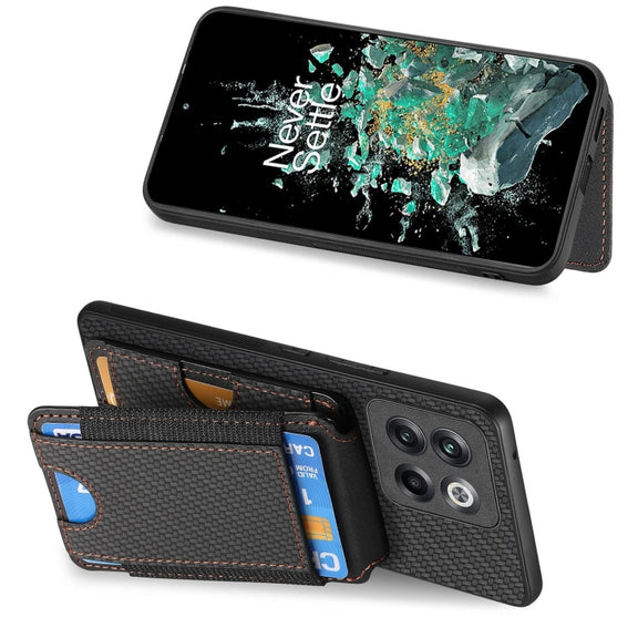 For OnePlus 12 5G Carbon Fiber Vertical Flip Wallet Stand Phone Case(Black)