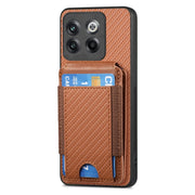For OnePlus 12 5G Carbon Fiber Vertical Flip Wallet Stand Phone Case(Brown)