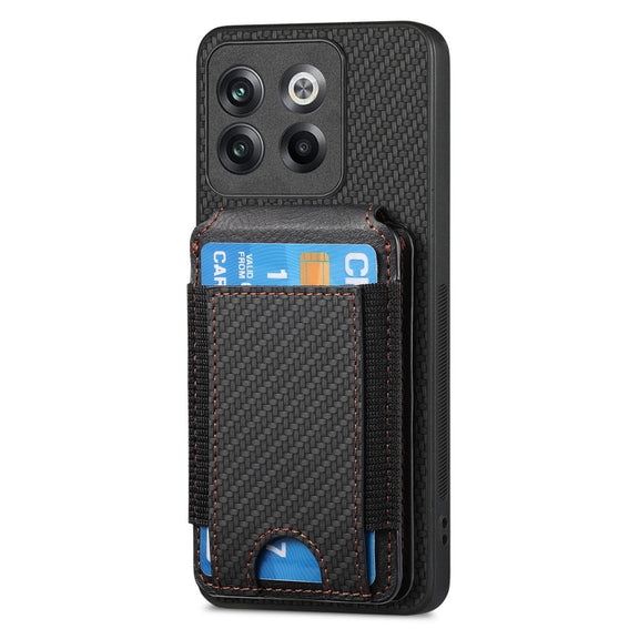 For OnePlus Nord CE3 Carbon Fiber Vertical Flip Wallet Stand Phone Case(Black)