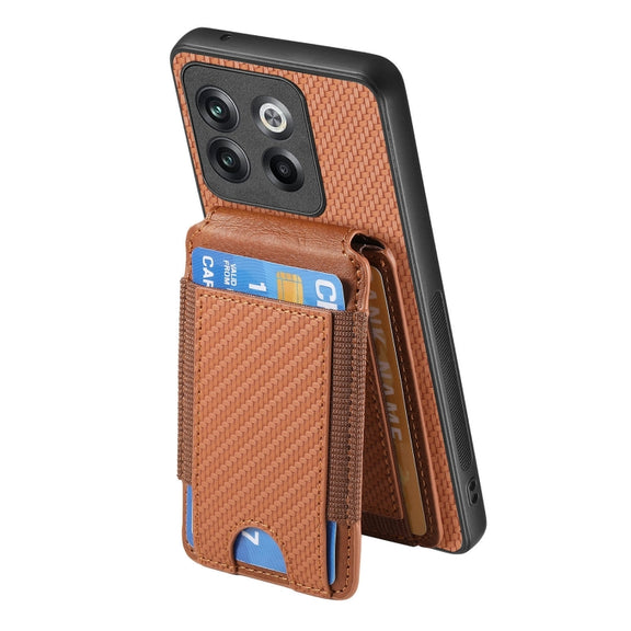 For OnePlus Nord CE3 Carbon Fiber Vertical Flip Wallet Stand Phone Case(Brown)
