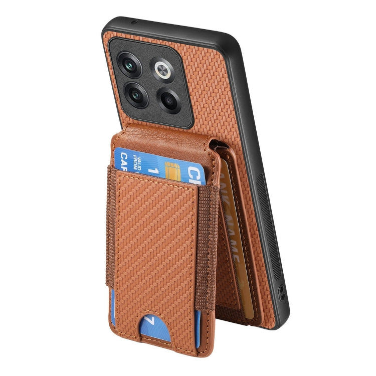 For OnePlus Nord CE3 Carbon Fiber Vertical Flip Wallet Stand Phone Case(Brown)