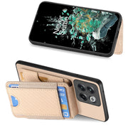 For OnePlus Nord CE3 Carbon Fiber Vertical Flip Wallet Stand Phone Case(Khaki)