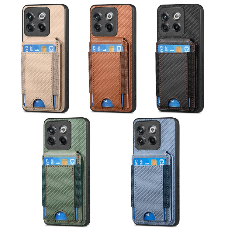 For OnePlus 12 5G Carbon Fiber Vertical Flip Wallet Stand Phone Case(Blue)