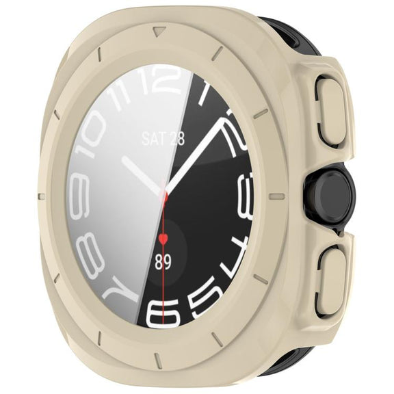 For Samsung Galaxy Watch Ultra 47mm PC+Tempered Film Integrated Water-resistant Watch Protective Case(Ivory)