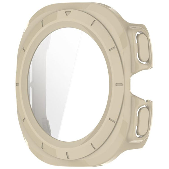 For Samsung Galaxy Watch Ultra 47mm PC+Tempered Film Integrated Water-resistant Watch Protective Case(Ivory)