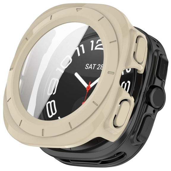 For Samsung Galaxy Watch Ultra 47mm PC+Tempered Film Integrated Water-resistant Watch Protective Case(Ivory)