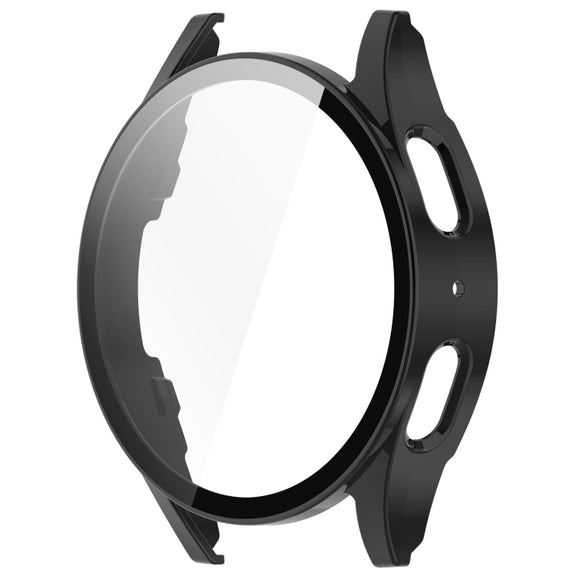 For Samsung Galaxy Watch 7 44mm PC+Tempered Film Integrated Water-resistant Watch Protective Case(Black)