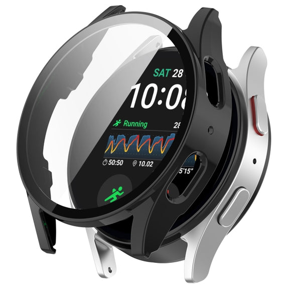 For Samsung Galaxy Watch 7 44mm PC+Tempered Film Integrated Water-resistant Watch Protective Case(Black)