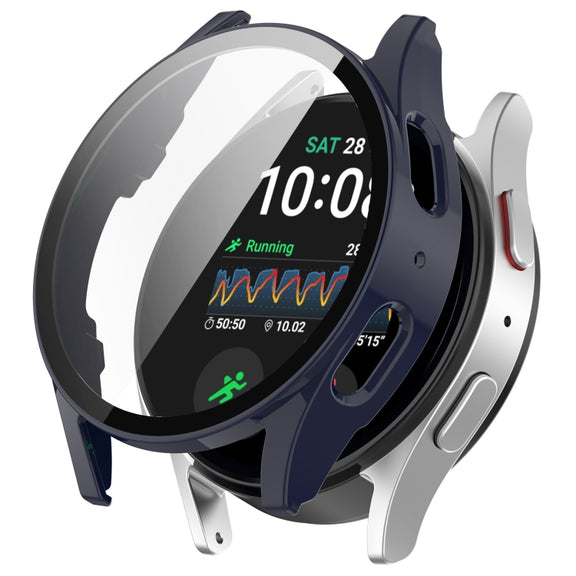 For Samsung Galaxy Watch 7 44mm PC+Tempered Film Integrated Water-resistant Watch Protective Case(Dark Blue)