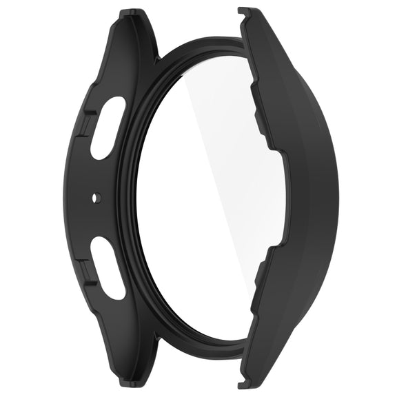 For Samsung Galaxy Watch 7 44mm PC+Tempered Film Integrated Water-resistant Watch Protective Case(Matte Black)