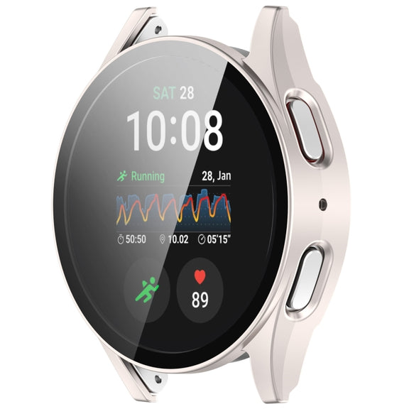 For Samsung Galaxy Watch 7 44mm PC+Tempered Film Integrated Water-resistant Watch Protective Case(Starlight)