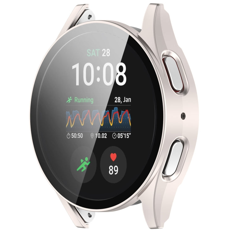 For Samsung Galaxy Watch 7 44mm PC+Tempered Film Integrated Water-resistant Watch Protective Case(Starlight)
