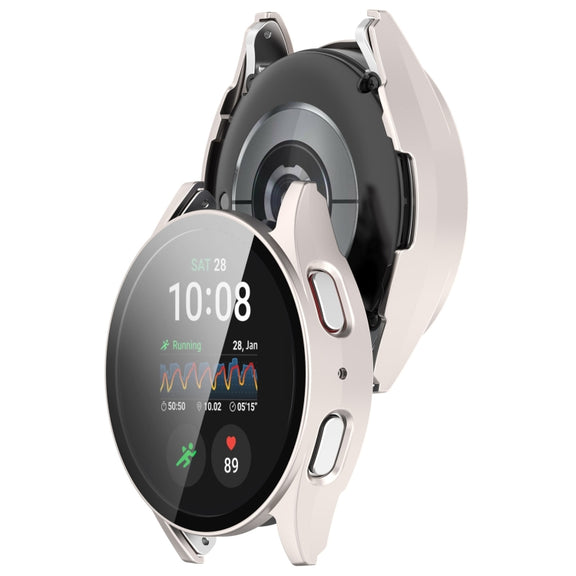 For Samsung Galaxy Watch 7 44mm PC+Tempered Film Integrated Water-resistant Watch Protective Case(Starlight)