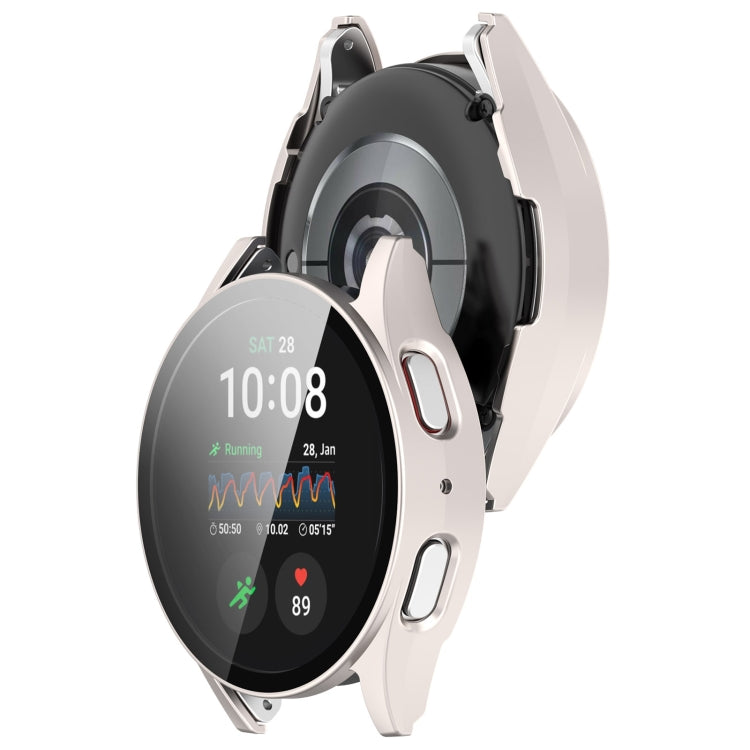 For Samsung Galaxy Watch 7 44mm PC+Tempered Film Integrated Water-resistant Watch Protective Case(Starlight)