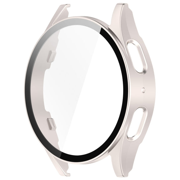 For Samsung Galaxy Watch 7 44mm PC+Tempered Film Integrated Water-resistant Watch Protective Case(Starlight)