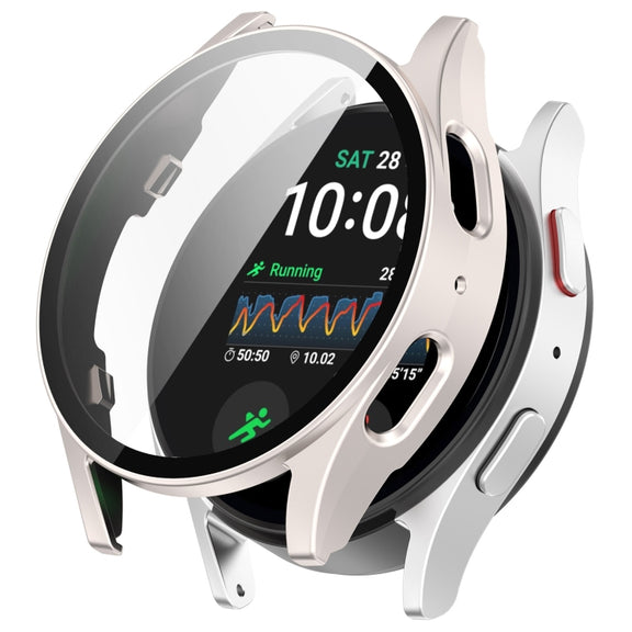 For Samsung Galaxy Watch 7 44mm PC+Tempered Film Integrated Water-resistant Watch Protective Case(Starlight)