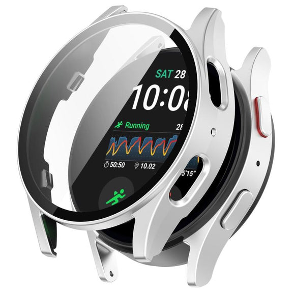 For Samsung Galaxy Watch 7 40mm Tempered Film Integrated Water-resistant PC Watch Protective Cover(Silver)
