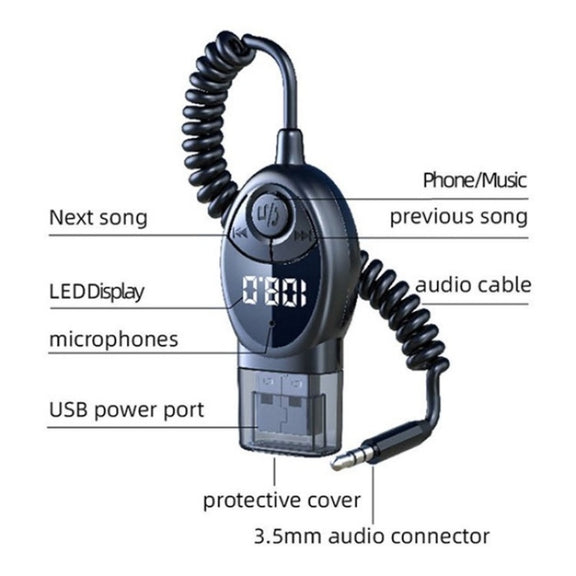 W8 With Telescopic Cable Car Audio Adapter Bluetooth Receiver FM Transmitter