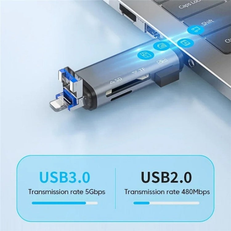 ADS-306 U-Disk Data Transfer Adapter USB / 8 Pin / Type-C Plug SD TF Card Reader - free shipping - PMC Jewellery - Order now!