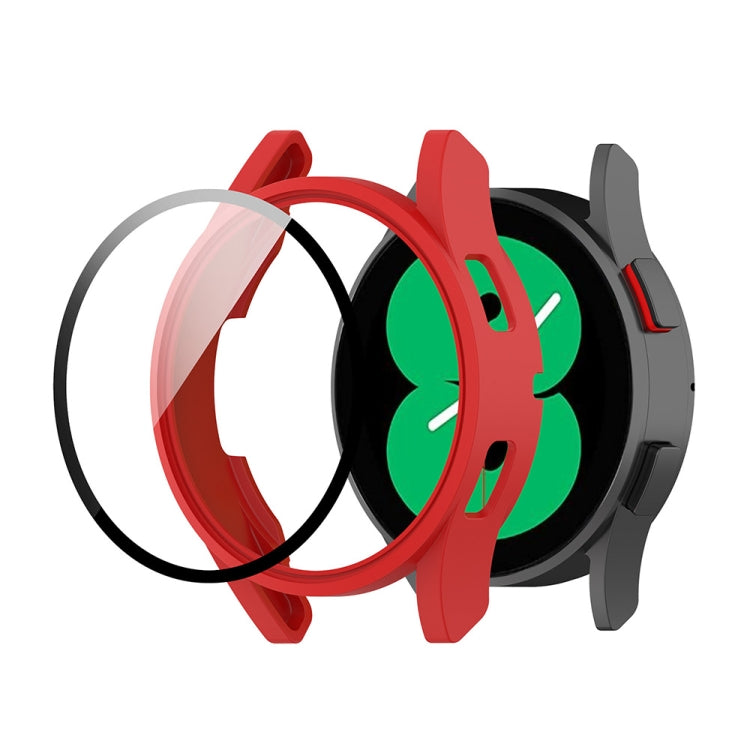 For Samsung Galaxy Watch FE 40mm PC + Tempered Glass Film Integrated Watch Protective Case(Red) - Watch Cases by PMC TechLife | Online Shopping South Africa | PMC TechLife | Buy Now Pay Later Mobicred
