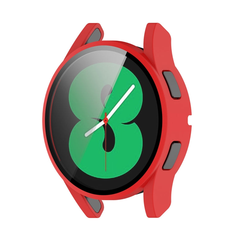 For Samsung Galaxy Watch FE 40mm PC + Tempered Glass Film Integrated Watch Protective Case(Red) - Watch Cases by PMC TechLife | Online Shopping South Africa | PMC TechLife | Buy Now Pay Later Mobicred