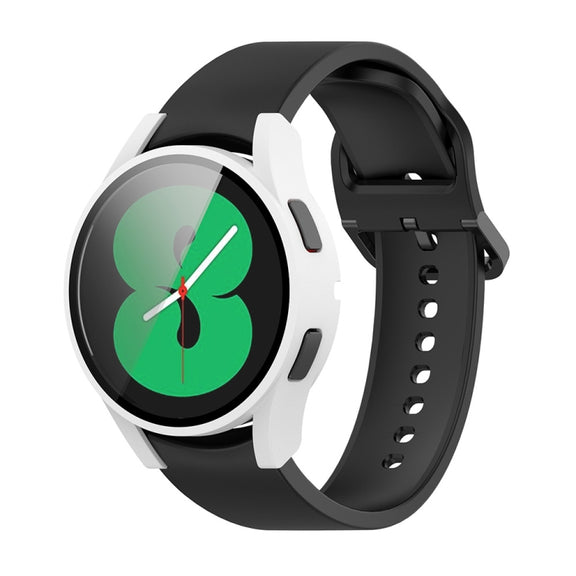 For Samsung Galaxy Watch FE 40mm PC + Tempered Glass Film Integrated Watch Protective Case(White)