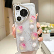 For Huawei Pura 70 Pro Electroplated Frame 3D Strawberry Flower  TPU Phone Case(Colorful Flowers)