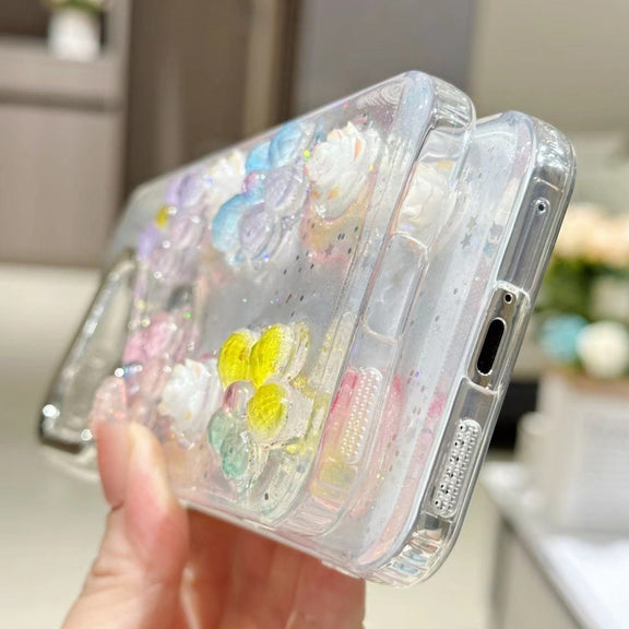 For Huawei Pura 70 Pro Electroplated Frame 3D Strawberry Flower  TPU Phone Case(Colorful Flowers)