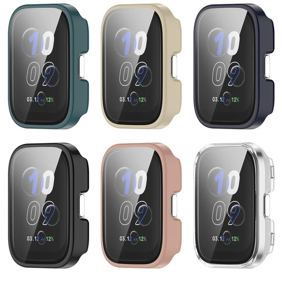 For Amazfit bip5 Unity PC + Tempered Glass Film Integrated Watch Protective Case(Black)