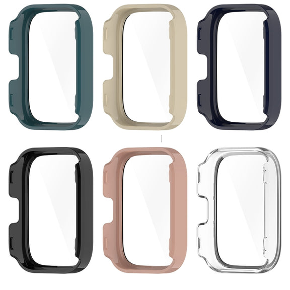 For Amazfit bip5 Unity PC + Tempered Glass Film Integrated Watch Protective Case(Sakura Pink)