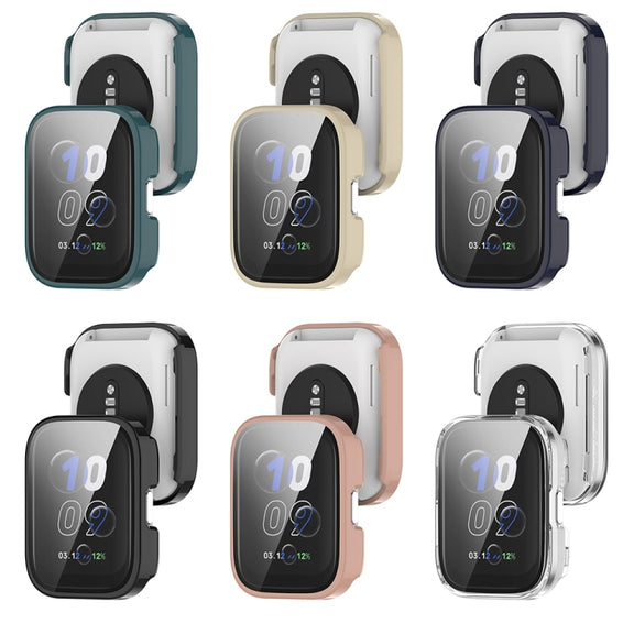For Amazfit bip5 Unity PC + Tempered Glass Film Integrated Watch Protective Case(Ivory White)
