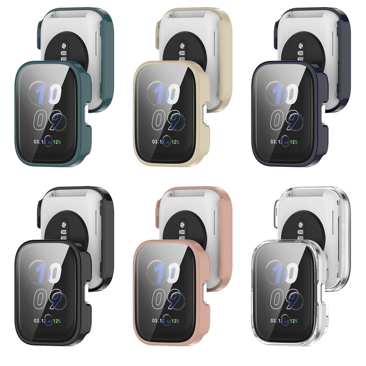 For Amazfit bip5 Unity PC + Tempered Glass Film Integrated Watch Protective Case(Ink Blue)