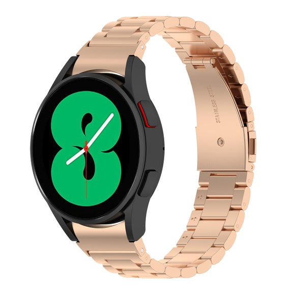 For Samsung Galaxy Watch 7 40 / 44mm Three Bead Stainless Steel Metal Watch Strap(Rose Gold)