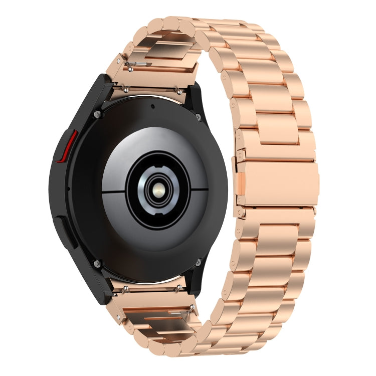 For Samsung Galaxy Watch FE 40mm Three Bead Stainless Steel Metal Watch Strap(Rose Gold)