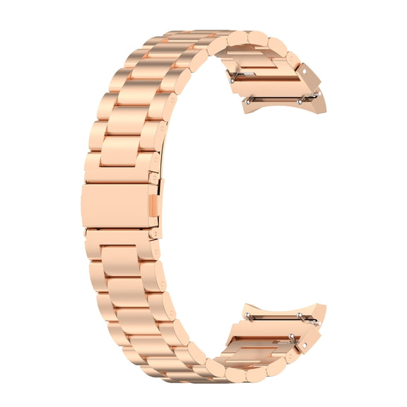 For Samsung Galaxy Watch FE 40mm Three Bead Stainless Steel Metal Watch Strap(Rose Gold)