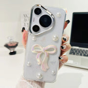 For Huawei Pura 70 Pro 3D Bow Pearl Love Flower TPU Phone Case(Pearl Bow)