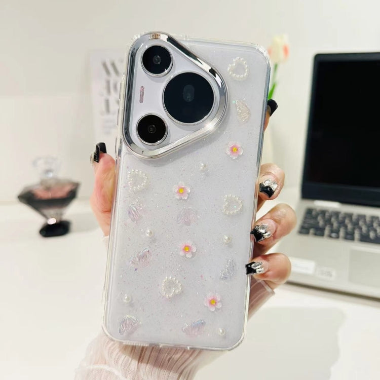 For Huawei Pura 70 Pro 3D Bow Pearl Love Flower TPU Phone Case(Butterfly Love Flower)