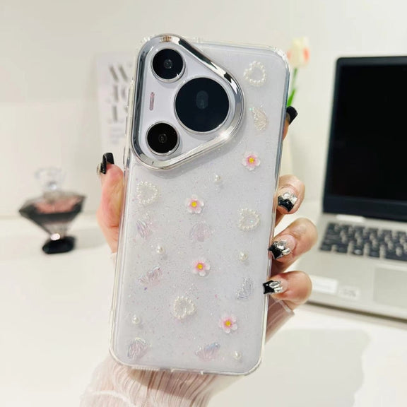 For Huawei Pura 70 3D Bow Pearl Love Flower TPU Phone Case(Butterfly Love Flower)