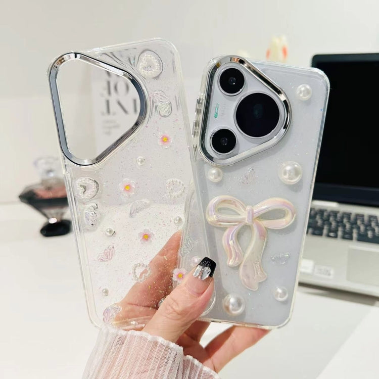 For Huawei Pura 70 Pro 3D Bow Pearl Love Flower TPU Phone Case(Butterfly Love Flower)