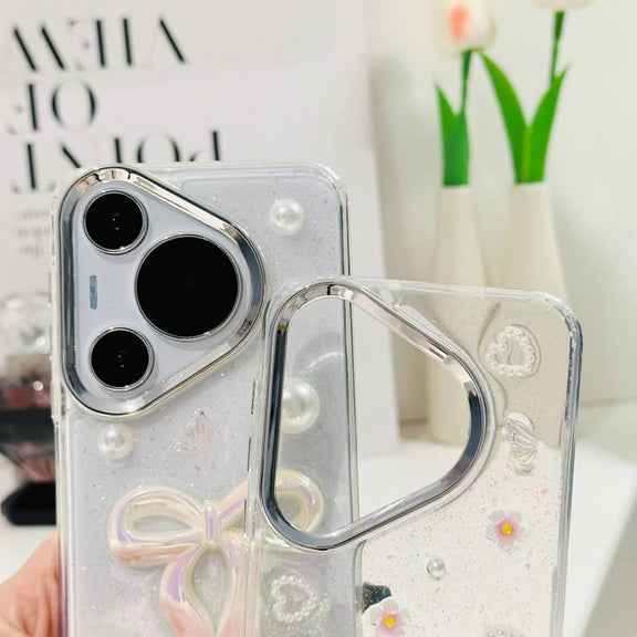 For Huawei Pura 70 Pro 3D Bow Pearl Love Flower TPU Phone Case(Butterfly Love Flower)
