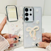 For Samsung Galaxy S25 Ultra 5G Three-dimensional Bow Pearl Love Flower TPU  Phone Case(Pearl Bow)