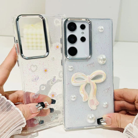 For Samsung Galaxy S25 Ultra 5G Three-dimensional Bow Pearl Love Flower TPU  Phone Case(Pearl Bow)