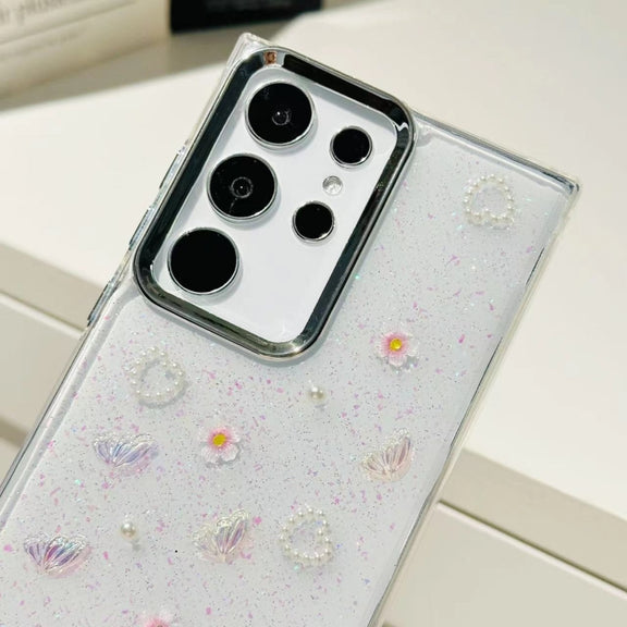 For Samsung Galaxy S25 Ultra 5G Three-dimensional Bow Pearl Love Flower TPU  Phone Case(Pearl Bow)