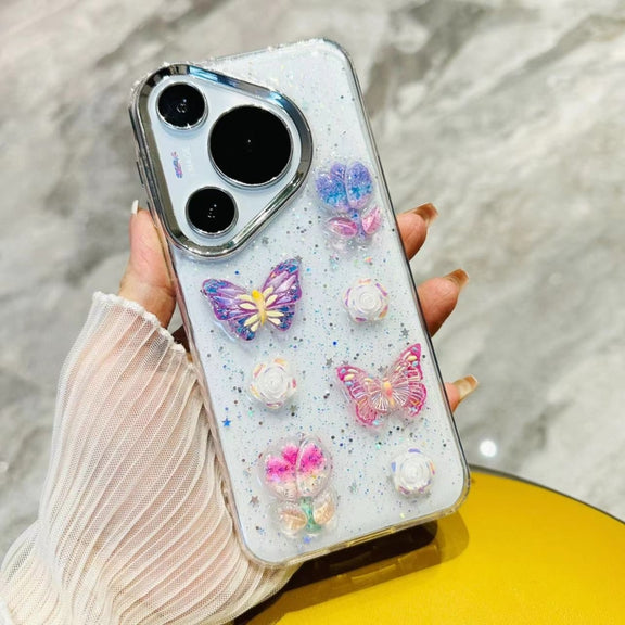 For Huawei Pura 70 Pro 3D Colorful Crystal Butterfly TPU Phone Case(Buterfly Flowers)