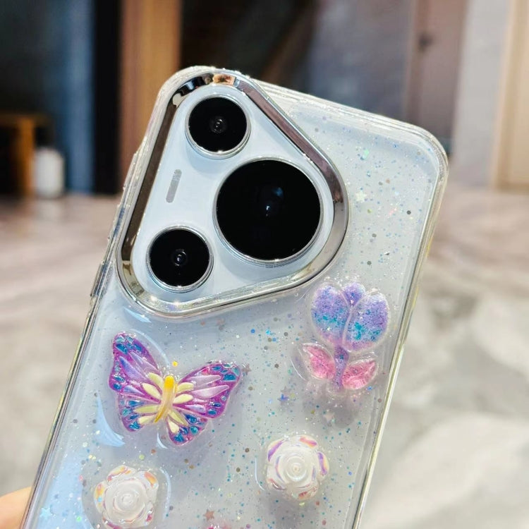 For Huawei Pura 70 Pro 3D Colorful Crystal Butterfly TPU Phone Case(Buterfly Flowers)