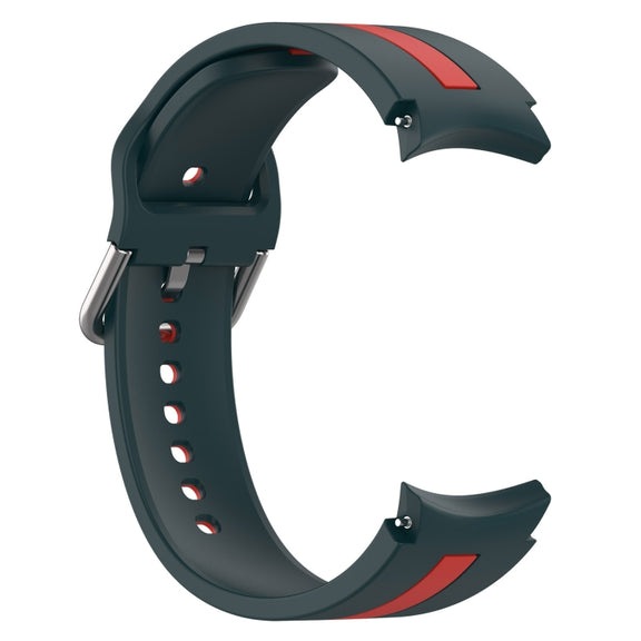 For Samsung Galaxy Watch FE 40mm Two Color Stripe Silicone Watch Band(Dark Green Red)